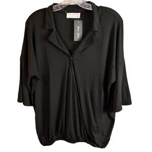 Honey + Lemon Black Draped V Neck Dolman Sleeve Shirt